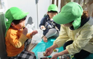 焼き芋食べる　大きな口